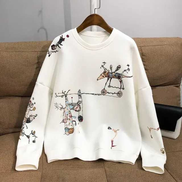 Youthful Vitality Soft And Delicate Embroidered Cotton Sweatshirt White - Shop at LoveMi