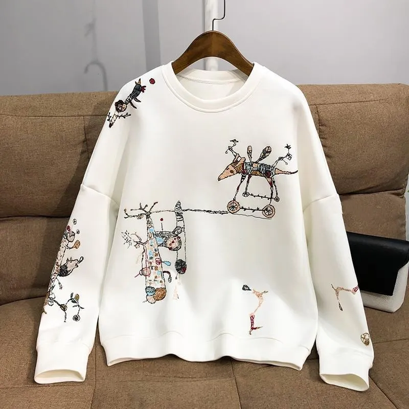 Youthful Vitality Soft And Delicate Embroidered Cotton Sweatshirt - White