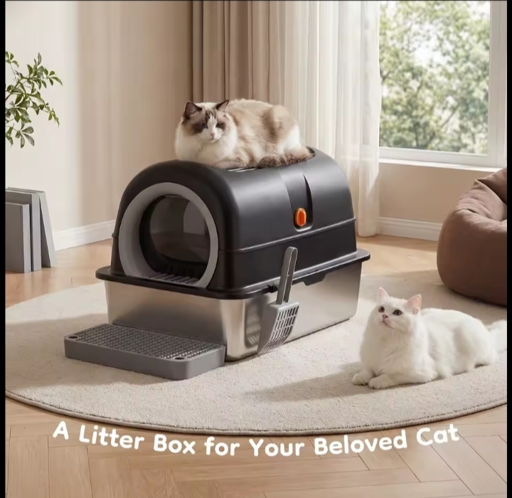 Stainless Steel Enclosed Cat Litter Box With Hood And Scoop thumbnail 6