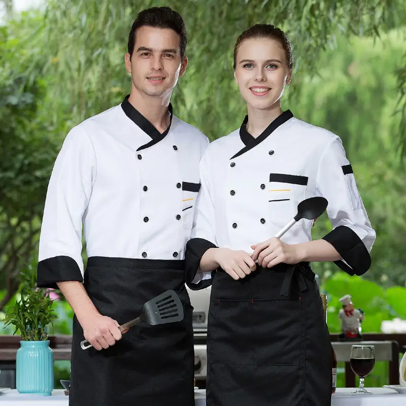 Simple Solid Color Printed Long Sleeved Chef's Uniform