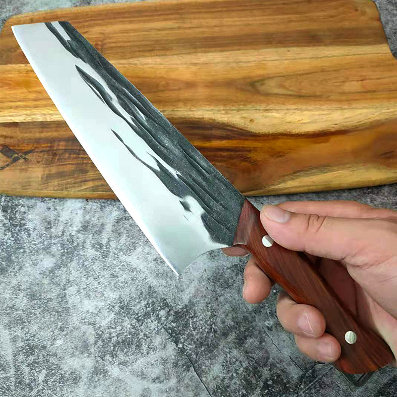 Title 6, Forged hammered stainless steel kitchen knife. ...