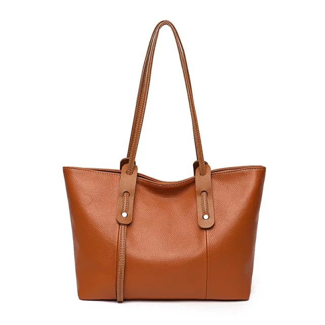European And American Casual Top Layer Cowhide Handbag Brown - Shop at LoveMi