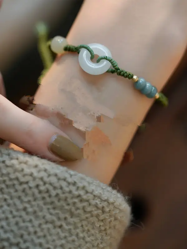 Natural Hetian Jade Transfer Zhufu Brand Safety Buckle Bracelet Female Niche Retro