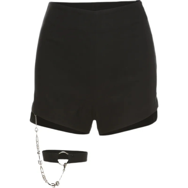 High Waist Black Shorts Women's All-match Leg Ring Design Slim Bottoming Hot Pants Summer - Black