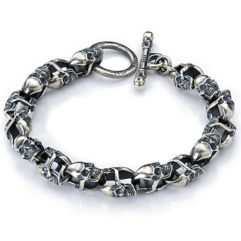 Title 2, Punk Double-sided Skull Bracelet Sterling Silve...