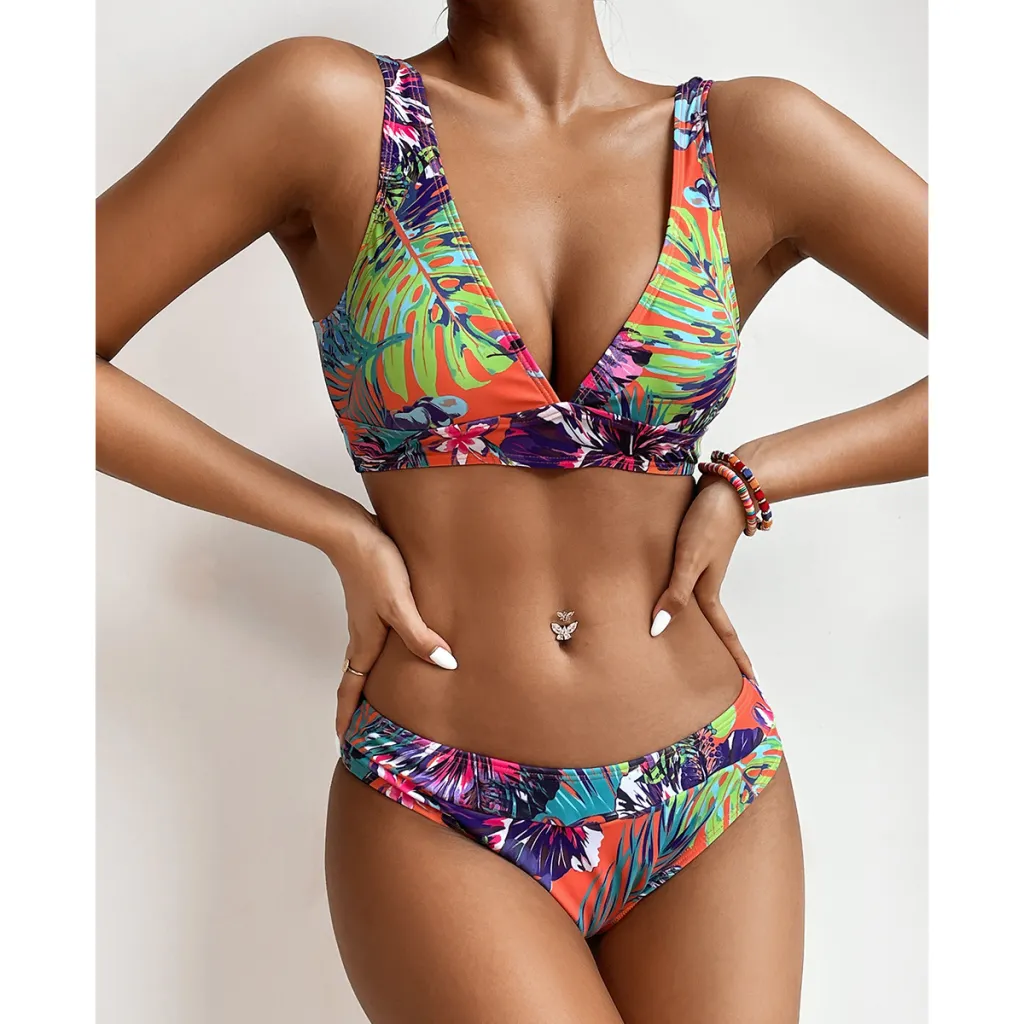 Fashion Sexy European And American Print Split Swimsuit - Orange