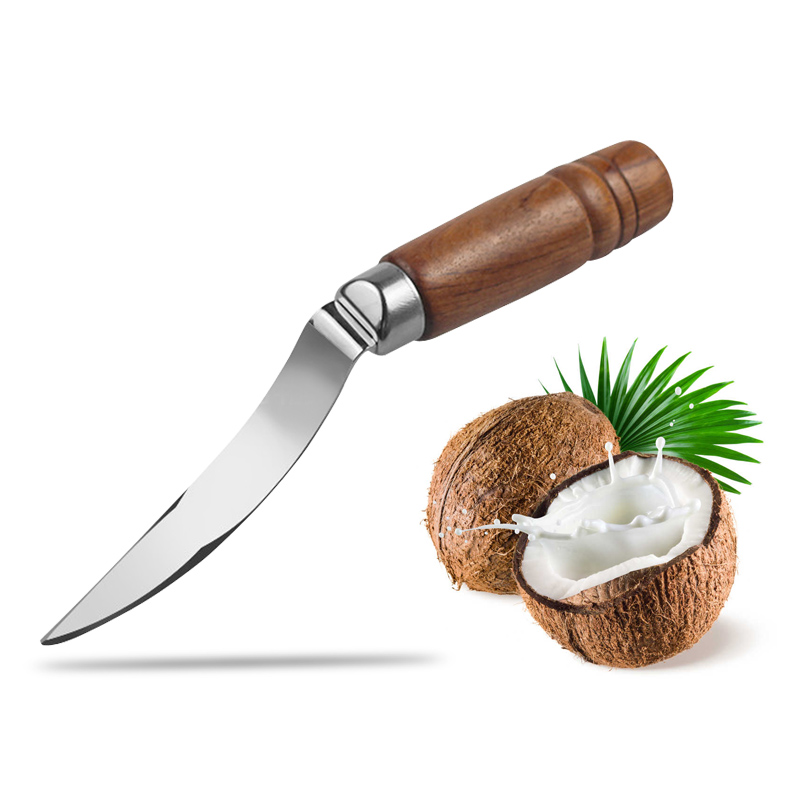 Title 2, Stainless Steel Coconut Knife With Wooden Handle