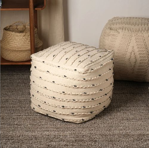 Neutral Retreat Pouf 18x18 Decorative Pouf For Living Room, Bedroom, & Home Decor