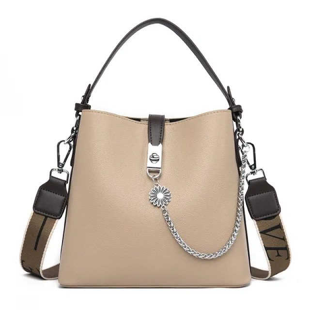 Handbag Large Capacity Bucket Bag Versatile One Shoulder Messenger Bag Beige - Shop at LoveMi