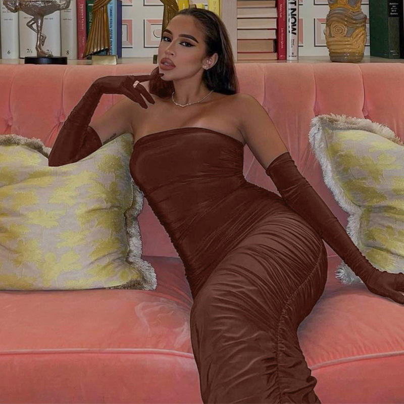 Women's Long Sleeve Slim Pleated Dress