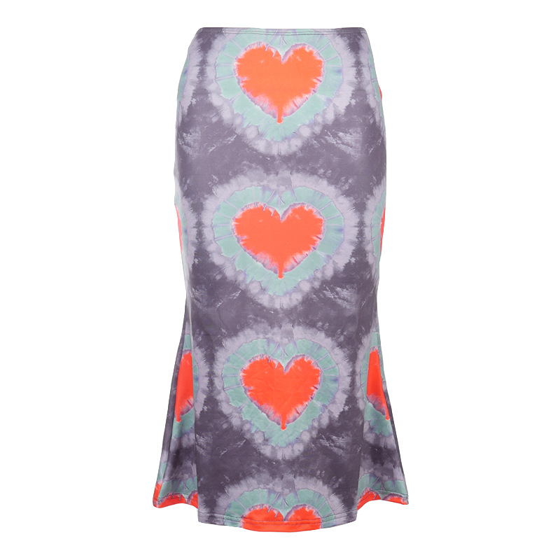 Love Printed Casual Bag Buttocks Half Body Low Waist Long Skirt