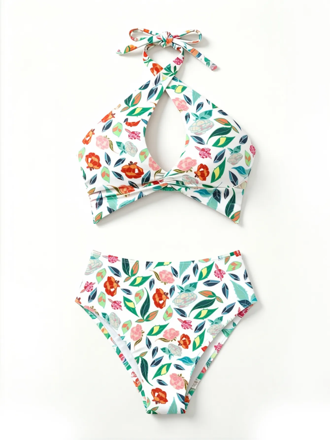 Women Tropical Floral Print Halter Bikini Set