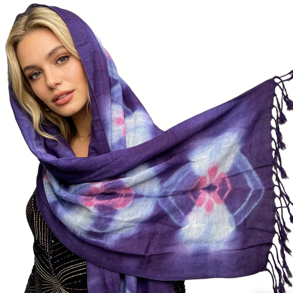 2pcs Lilac Purple Floral Tassel Trim Scarf,offers Graceful Movement Flowy Boho Scarf,vacation,daily Life,evening Party,Office Appropriate Subtlety For Women Men