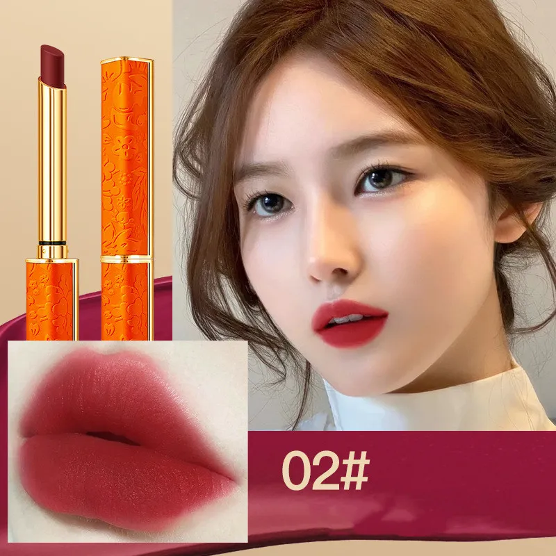 Orange Small Tube Lipstick Suit Matte Non Fading Qixi Makeup - Naked Almond