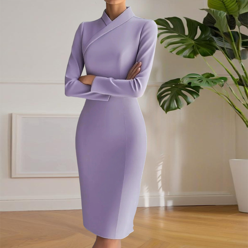 Women's Vintage Elegant Pencil Dress, Long Sleeve Solid Color Bodycon Gown For Fall And Winter Parties Purple - Shop at LoveMi