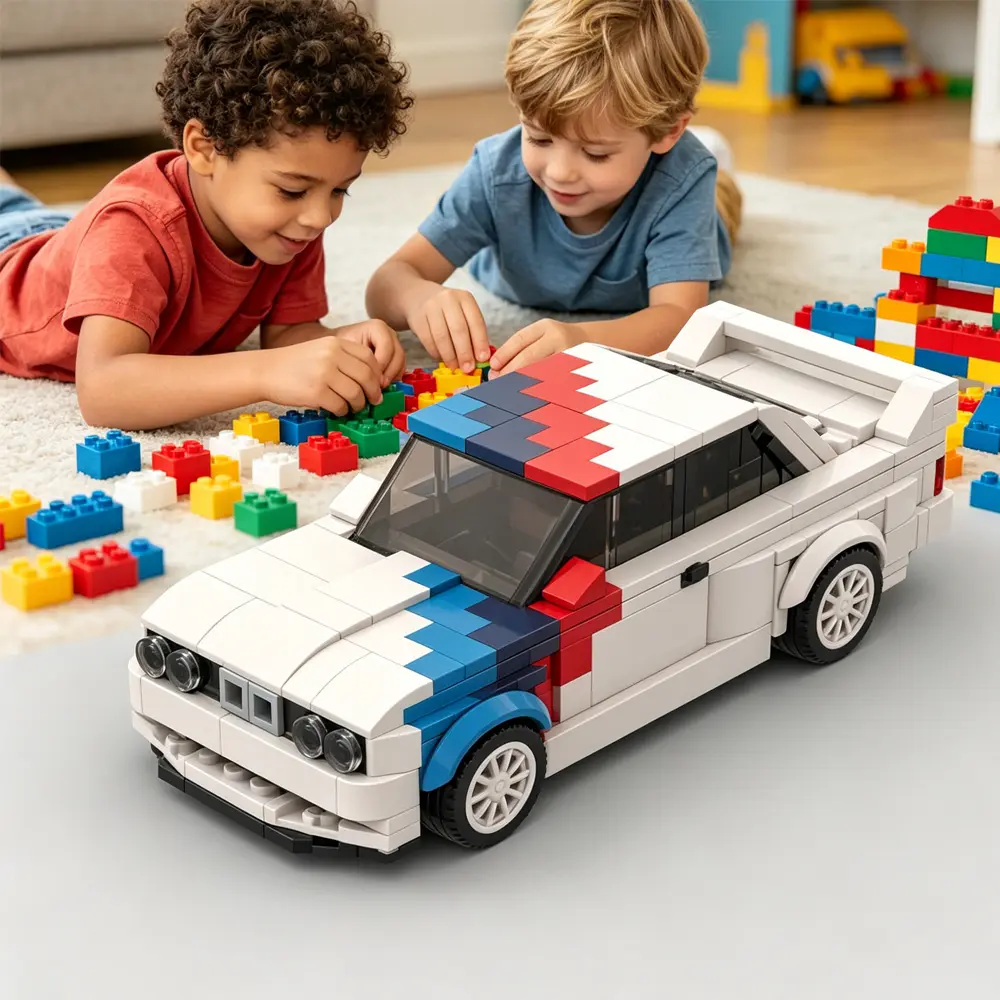 Race Car Building Blocks, White Sports