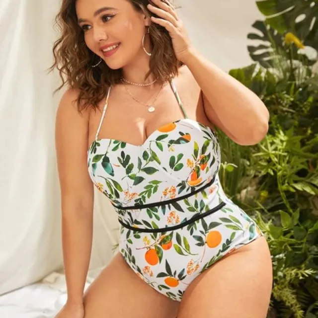 Halter Neck Tie Plus Size Fat Woman Swimsuit Green - Shop at LoveMi