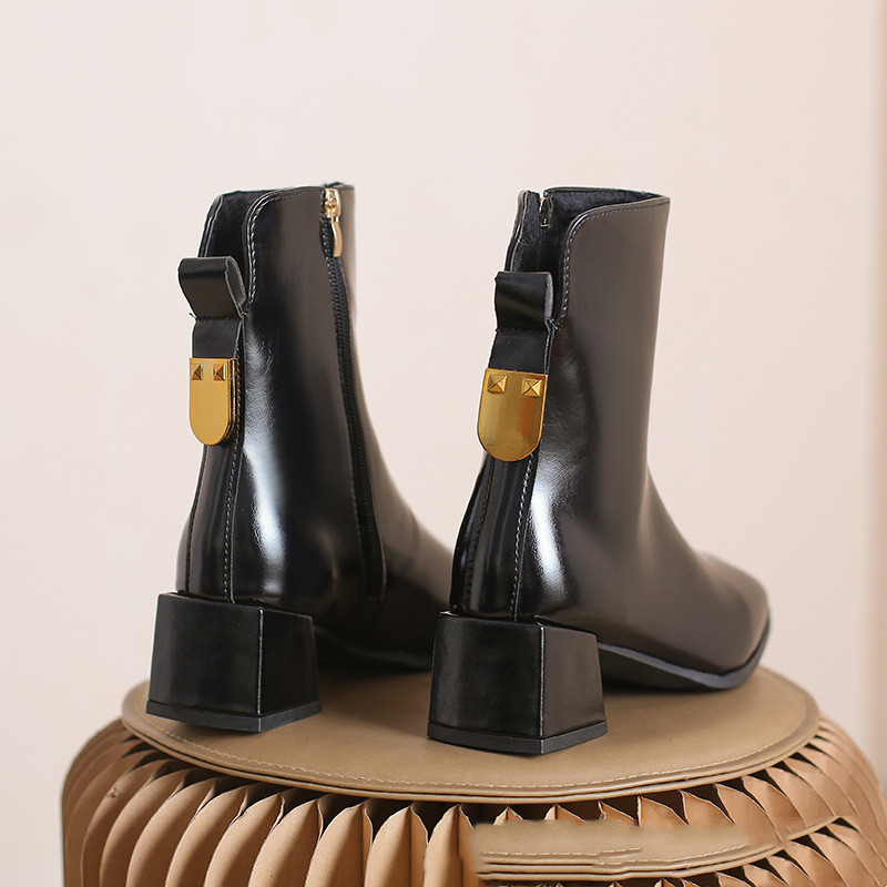 Temperament Female Martin Boots With Thick And Square Toe Heel