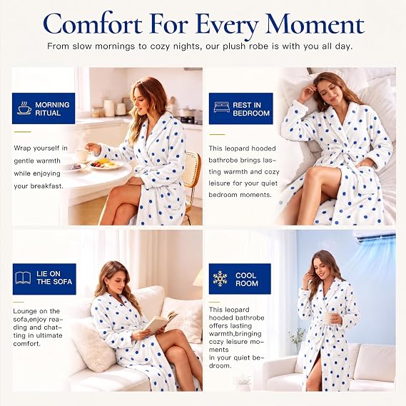 RONGTAI Womens Bathrobe Ladies Fleece Plush Warm Long Robes Nightgown Sleepwear