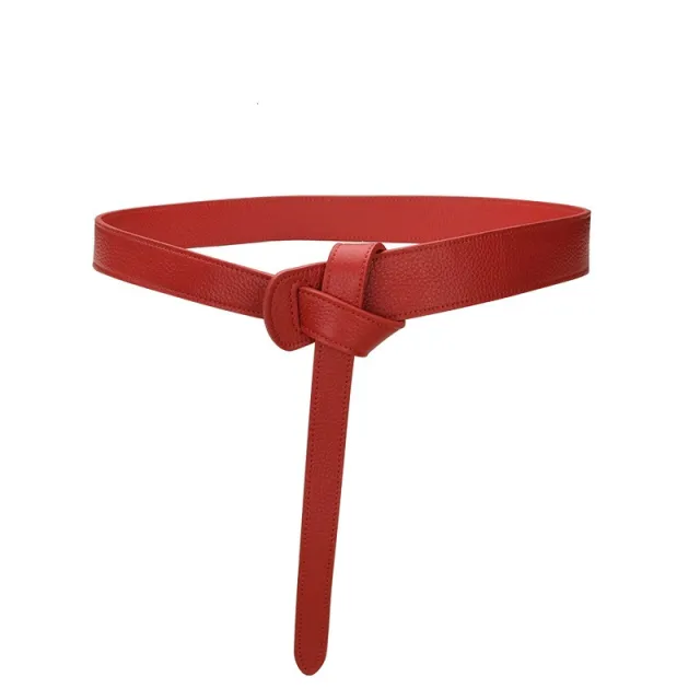 Top Layer Cowhide Belt For Women's Knotting And Versatile Decoration Red - Shop at LoveMi