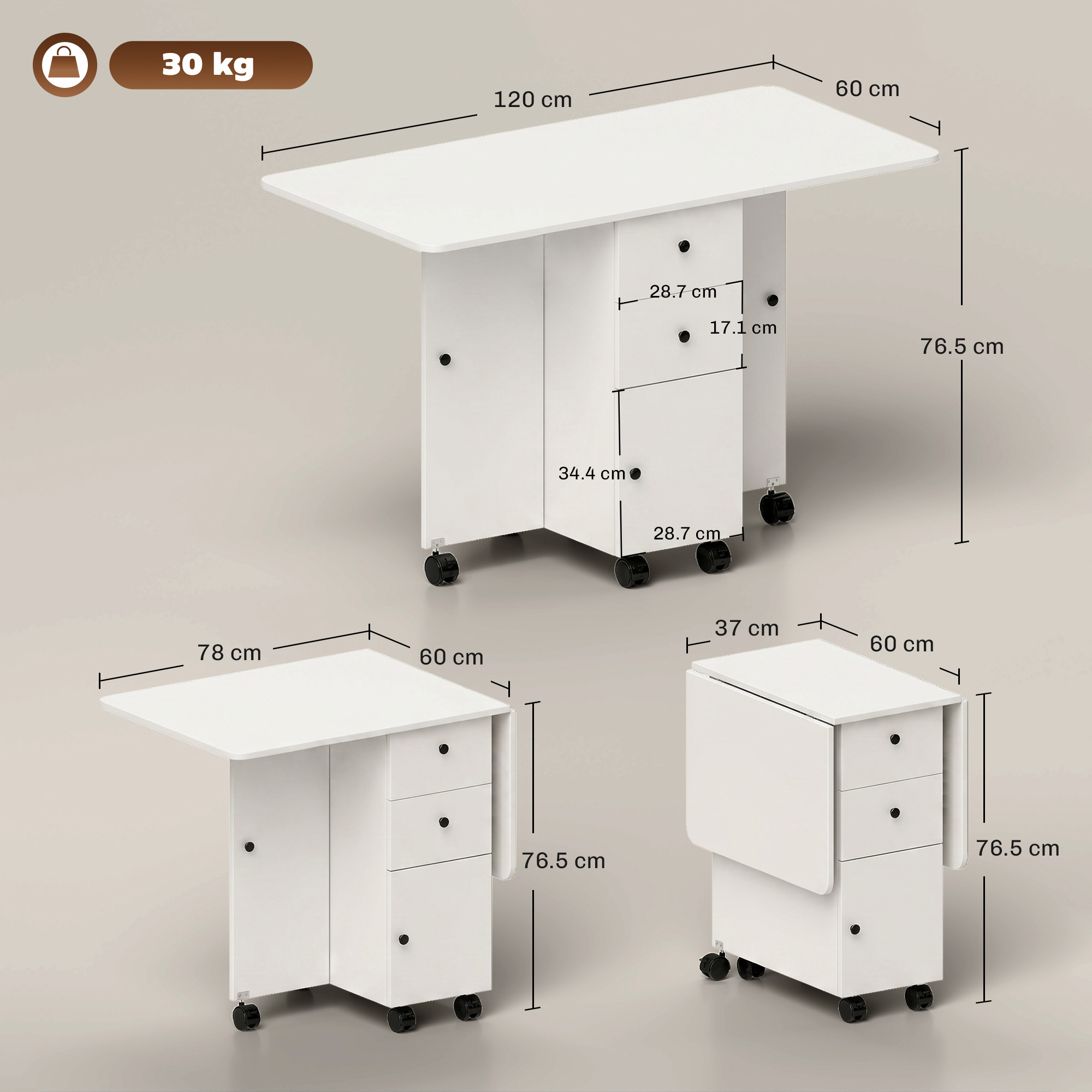 Storage Six Person Folding Dining Table - White — image 11