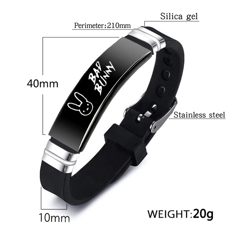Hip Hop Bad Bunny Stainless Steel Silicone Bracelet Bangle - Jewelry & Watches