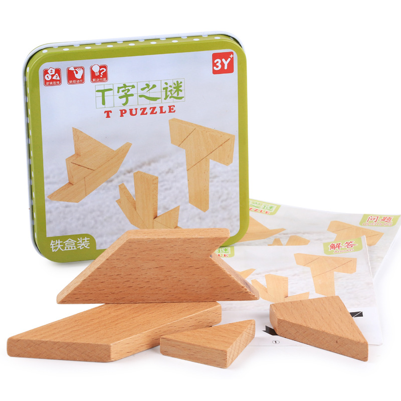Iron Box Wooden T-Puzzle Variety Tangram Intelligence