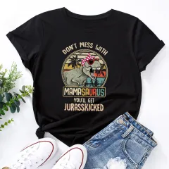 Women's Cotton Loose Round Neck Short Sleeve T-shirt - Black - View 1