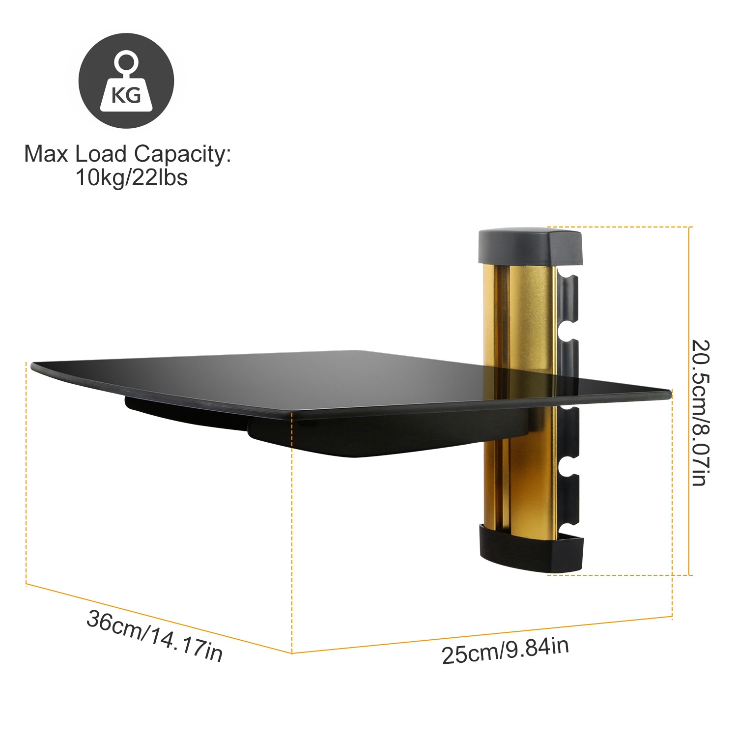 Floating Wall Mounted Strengthened Tempered Glass Shelf For DVD Cable Boxes