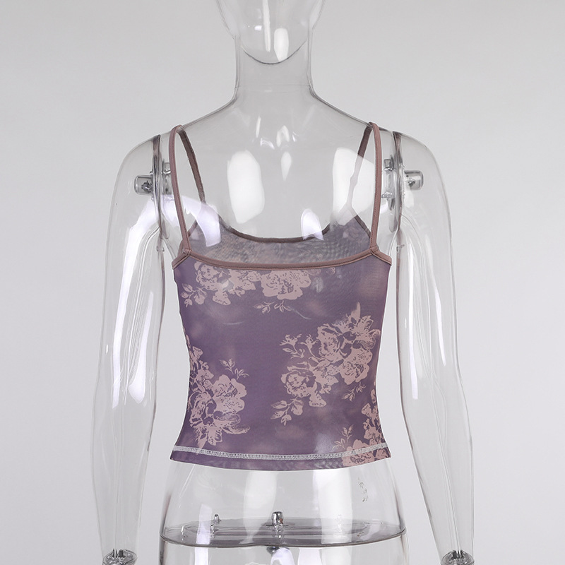 Aesthetic Purple Printed Notched Sleeveless Camisole