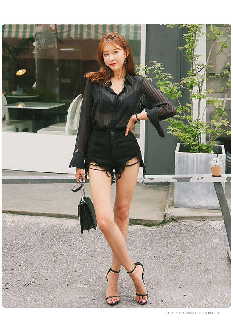 Summer Loose Shirt Korean Style Beauty Strip Long Sleeves