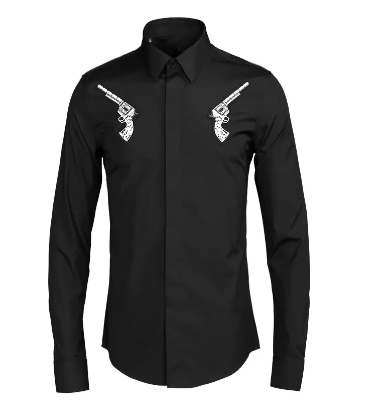 Men's Handmade Badge Long Sleeve Slim Simple