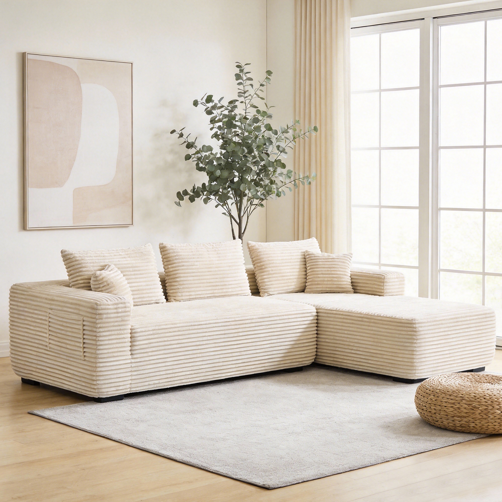 YM3116250005811& YM3116250006111 Combination Products Are Not Sold Sep-L Shape Modular Sectional Couch Spacious Comfortable 2 Seater Sofa With Pillows For Living Room Office No Assembly Required Beig