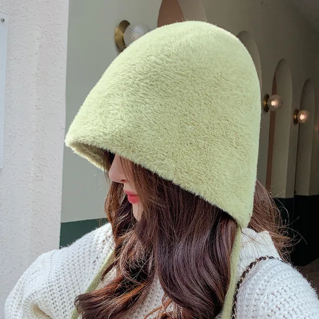 Female Round Top Faux Sable Fur Basin Hat With Solid Lace Green - Shop at LoveMi