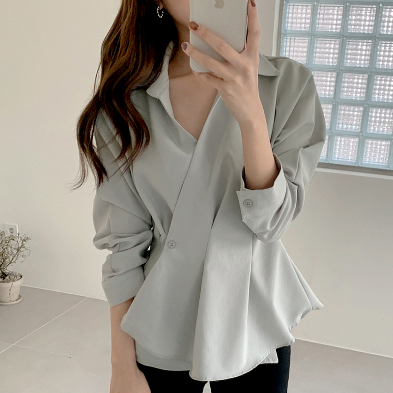 Puff Sleeve Shirt With Crisscross Lapels
