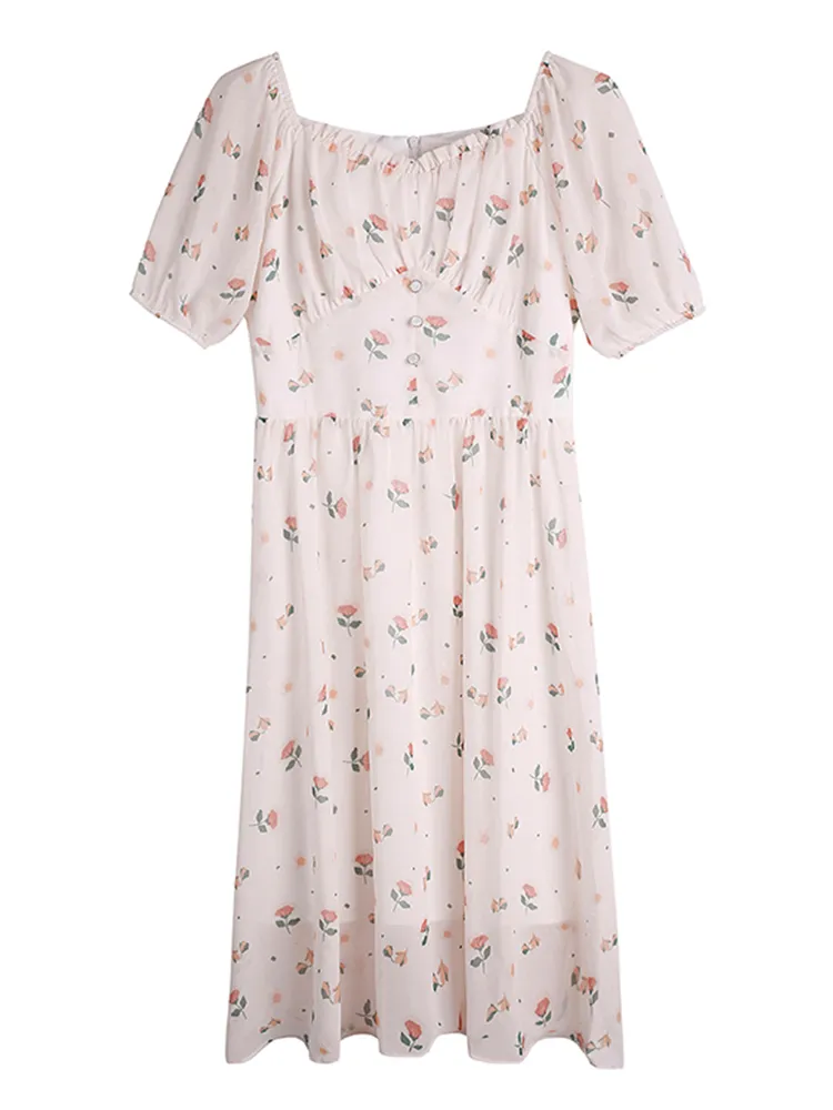 French Floral First Love Chiffon Dress Women's Summer - White