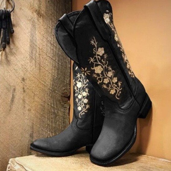 Title 4, Round Toe Retro Embroidered Knight Boots