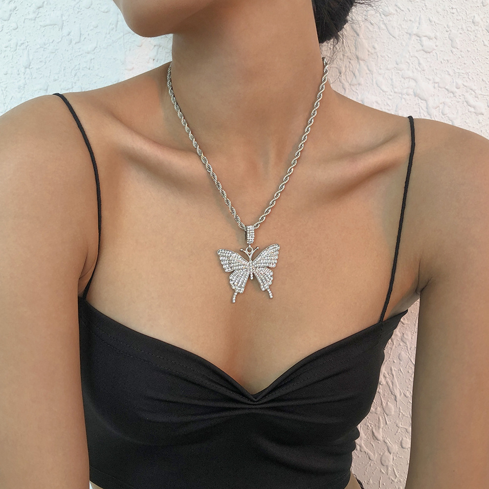 Butterfly Necklace Alloy Imitation Diamond Retro Personality Creative Clavicle Chain