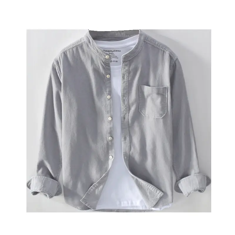Men's Corduroy Shirt Stand Collar Long Sleeve Shirt