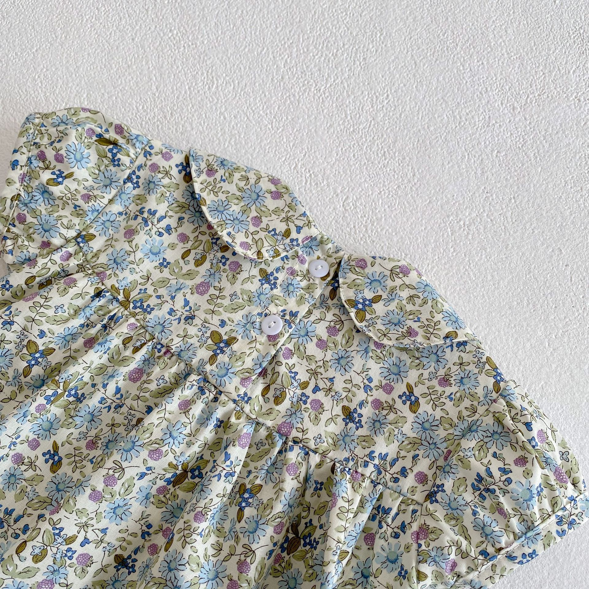 Infants And Girls Orchid Flower Doll Collar Short Sleeve Shirt Set