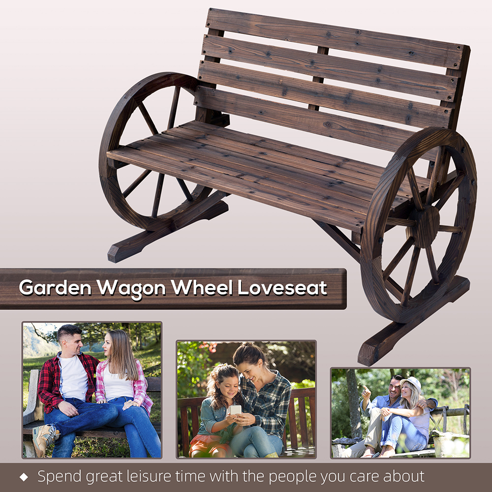 Wooden Wagon Wheel Bench, Rustic Outdoor Patio Weather Resistant Furniture... 5