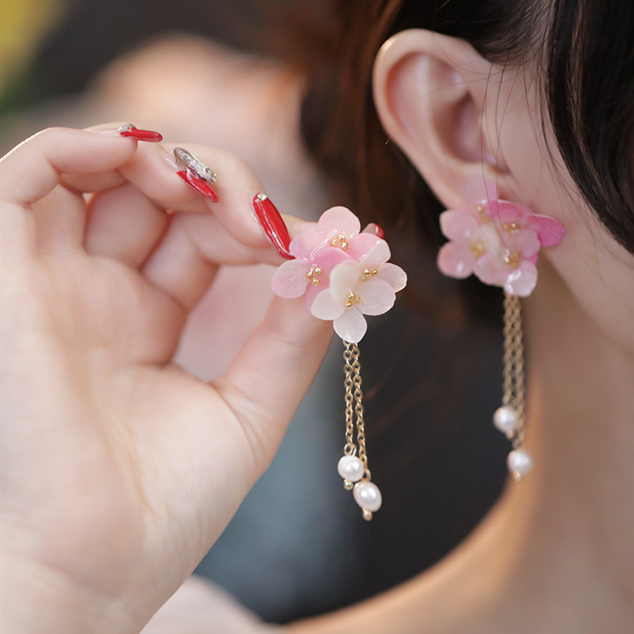 Preserved Flower Earrings Women Show Face Small Long Flowers