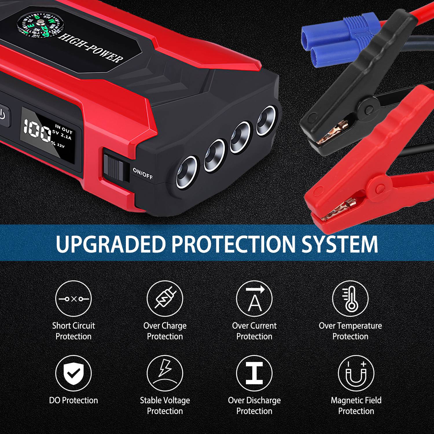 Car Jump Starter Booster 800A Peak 28000mAh 12V Battery Charger Up To 6.0L Gas Or 3.0L Diesel Engine With LCD Screen 4 Modes LED Flashlight — foto 7