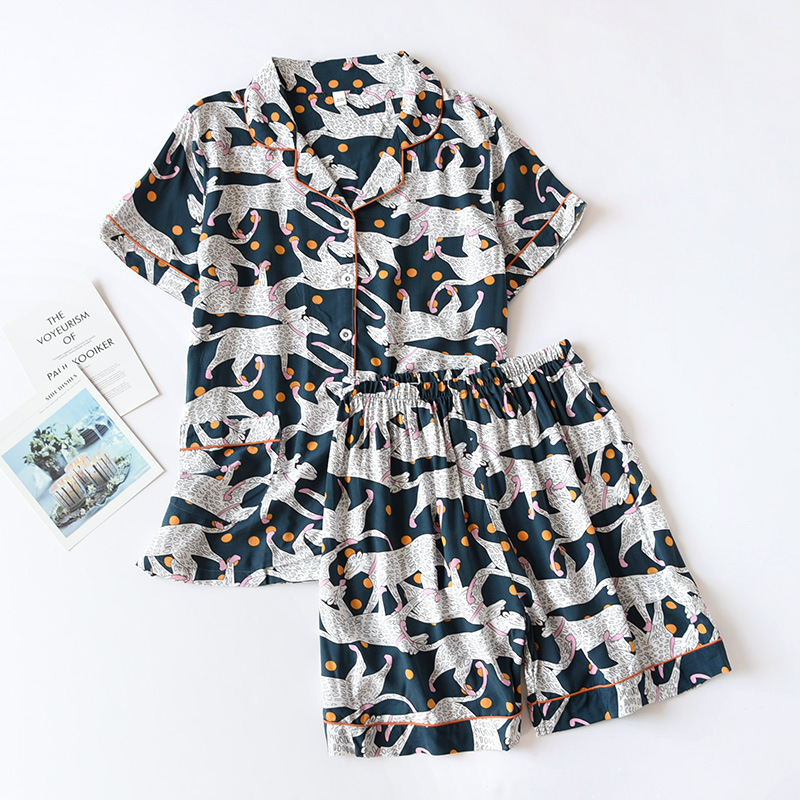 Title 3, Printed Rayon Short-sleeved Shorts Pajamas Set ...