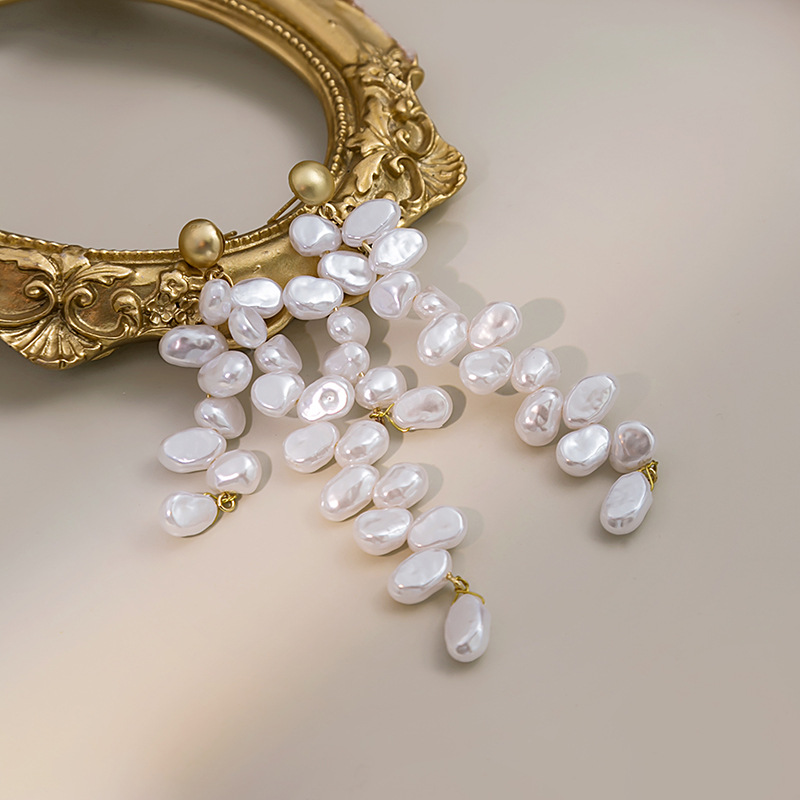 Long European And American Pearl Tassel Earrings