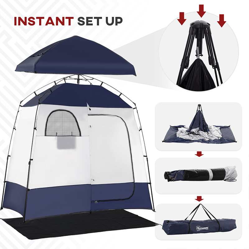 Two Room Pop Up Shower Tent With Shower Bag, Floor And Carry Bag, Blue 7