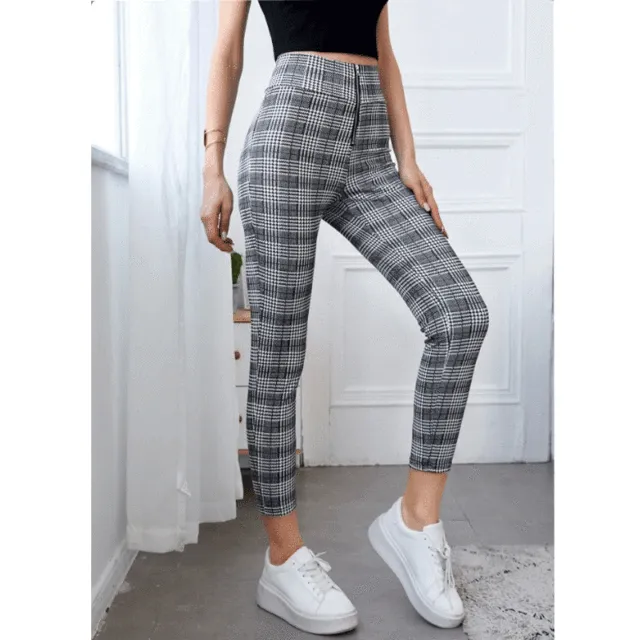 New European And American Plaid Leggings Casual Pants Grey - Shop at LoveMi