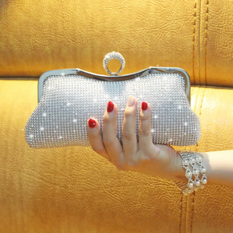Fashion Clutch With Ring Dinner Bag Diamond - Silver