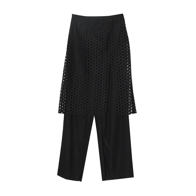 Title 4, Cutout Panel Knit Design Black Trousers