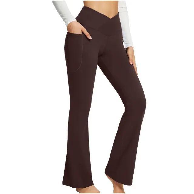 Women's Fashionable Elegant Slim fit Solid Color Seamless Casual Pants Brown - Shop at LoveMi